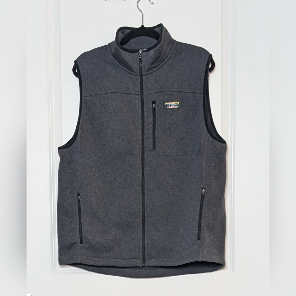 L.L. Bean Men's Bean's Sweater Fleece Vest Slightly Fitted Charcoal Grey,Size L